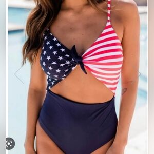 Pink Lily Patriotic Americana Front Tie Swimsuit